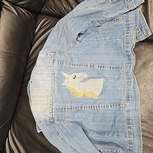 Jean jacket with unicorn embroidered on back Size 5